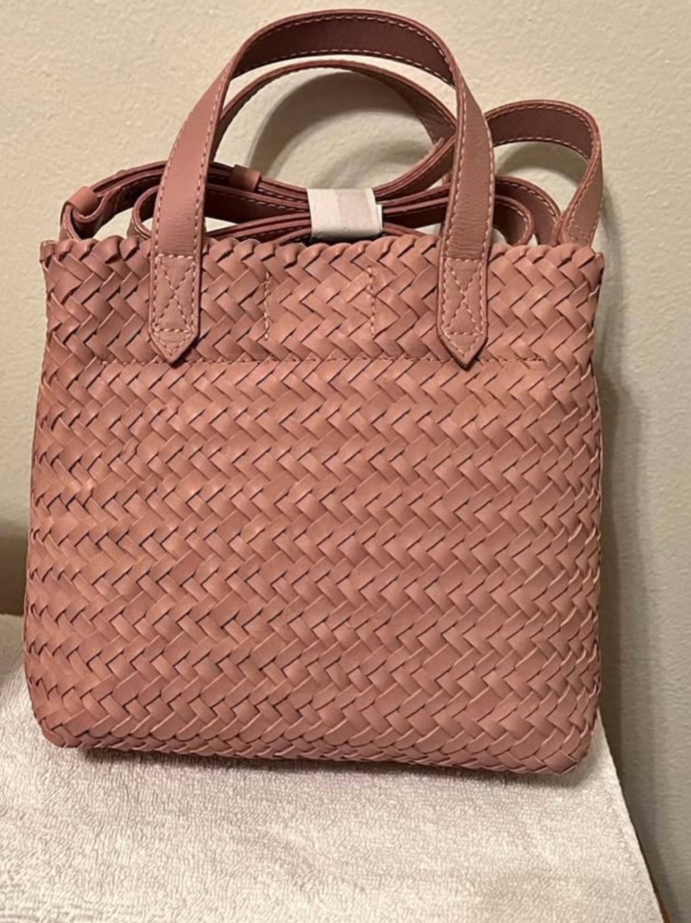 Madewell Transport Crossbody Tote Woven Leather Tote in Pink NWT